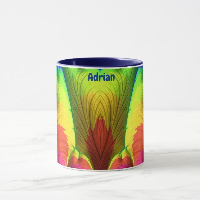 Caneca ADRIAN ~ 3D Fractal ~ Rosa, Amarelo Vermelho e Azu (Centro)