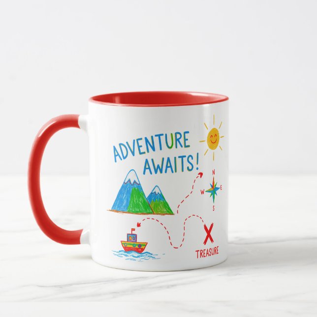 Caneca Adventure Awaits Treasure Map Kids Drawing (Esquerda)
