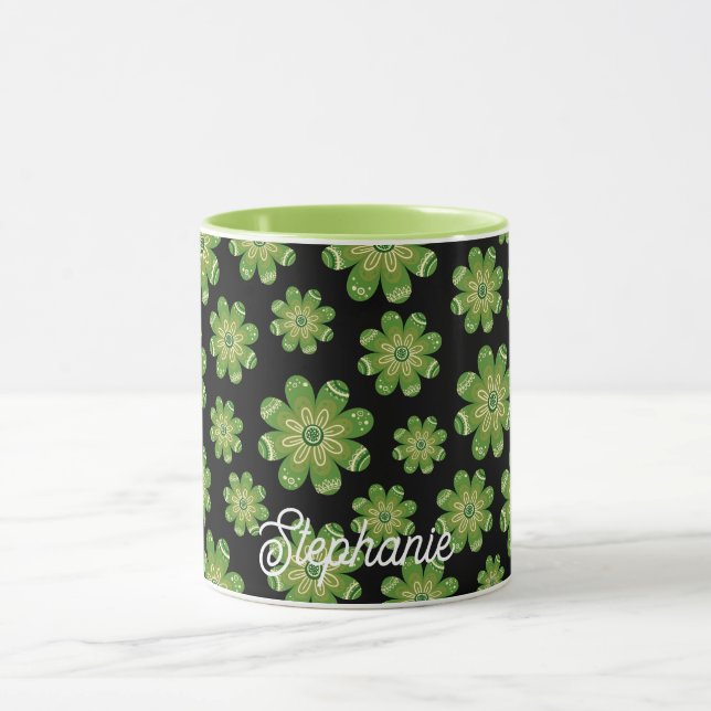 Caneca Aestética Bohemian Flower Geométrico Nome Negro (Centro)