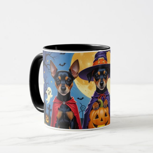 Caneca Affenpinscher Cães Abóbora Halloween Engraçado (Frente Esquerda)