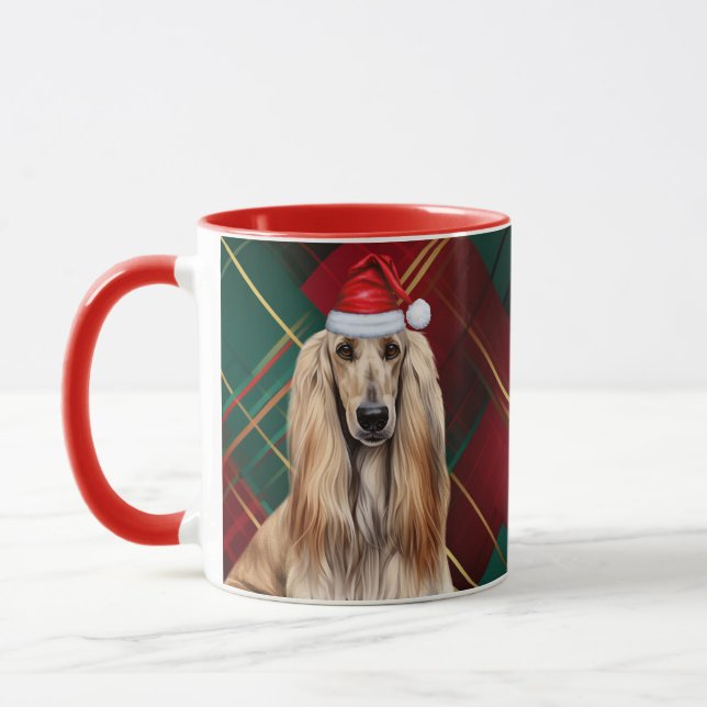 Caneca Afghan Hound Dog Lover Holiday Plaid Christmas (Esquerda)