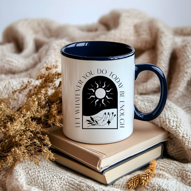 Caneca Afirmação Mínima de Lua Negra e Branca Boho (Boho Minimalist Moon Black and White Affirmation Mug)