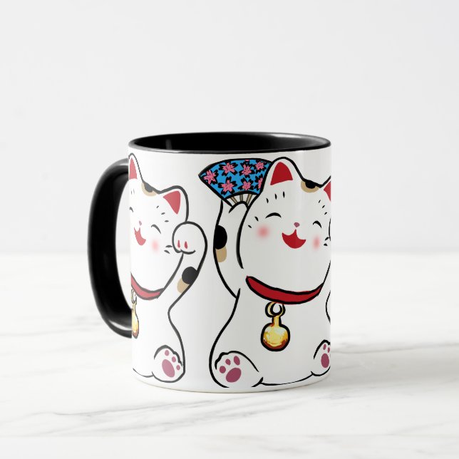 Caneca afortunada de Maneki Neko do gato (Frente Esquerda)