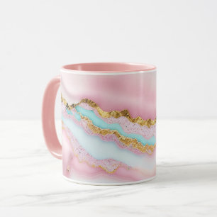 Caneca Agate Marble Popular Coleção Dourada Rosa Azul Pop