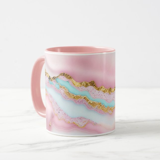Caneca Agate Marble Popular Coleção Dourada Rosa Azul Pop (Frente Esquerda)