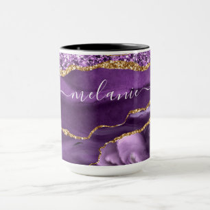 Caneca Agate Roxo Violet Dourado Nome Lítiter Mug Gift
