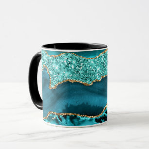 Caneca Agate Teal Blue Glitter Marble Aqua Turquoise