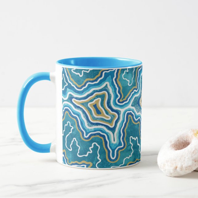 Caneca Agato Gráfico Dourado Azul (Com Donut)