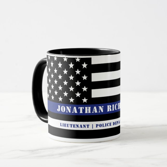 Caneca Agente Policial Thin Blue Line Policial (Frente Esquerda)