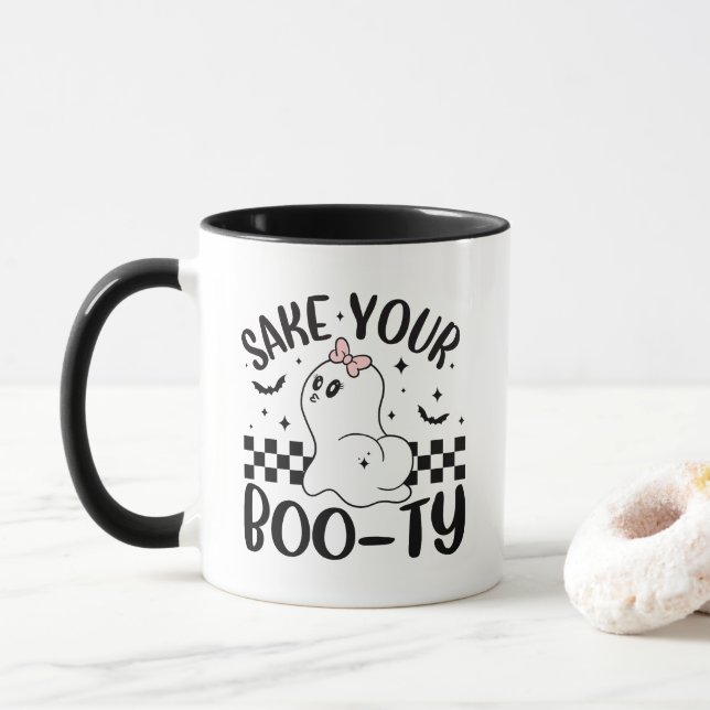 Caneca Agite o seu Dia de as Bruxas engraçado Boo-ty (Com Donut)