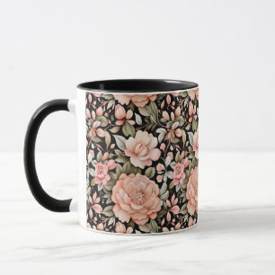 Caneca Água Floral de Pêssego Aquarela Folhagens
