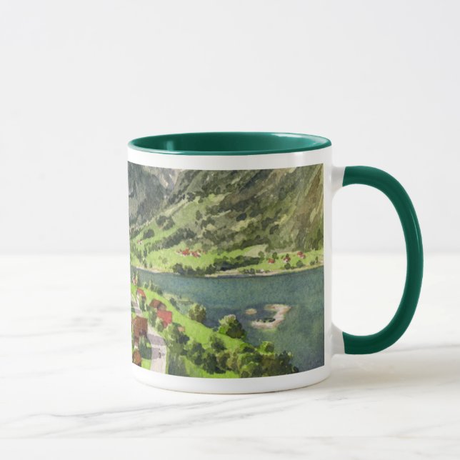 Caneca Aguarela de uma paisagem da suiça (Direita)