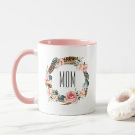 Caneca Aguarela floral com dia das mães das penas |