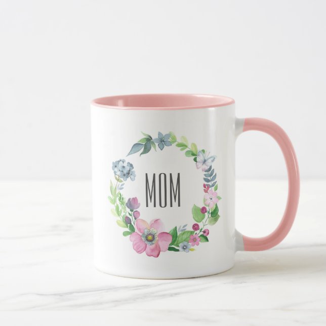 Caneca Aguarela floral & dia das mães da borboleta | (Direita)