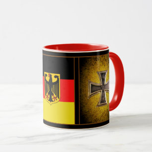 Caneca Águia alemã, preta de bandeira alemã, cruz de f