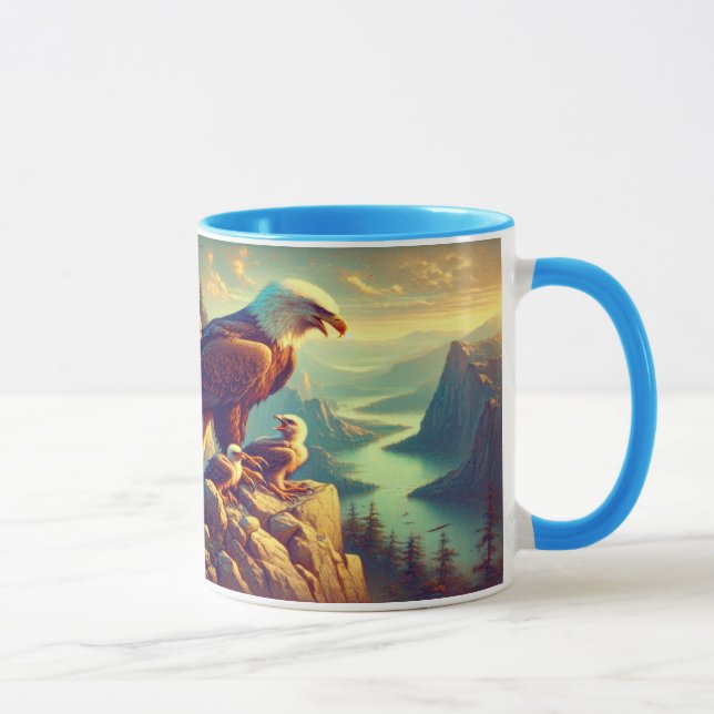 Caneca Águia Majestosa Capturando Uma Truta De Lago 7"x5" (Direita)