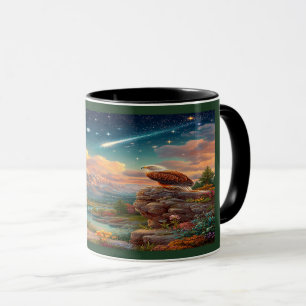 Caneca Águia Majestosa Céu Cósmico Montanha