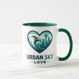 Caneca Águia Sobre a Silhueta da Cidade Natureza Encontra