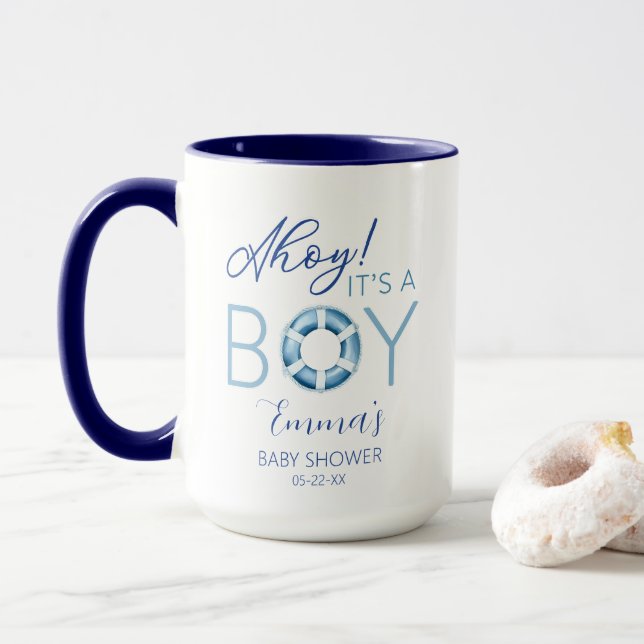 Caneca Ahoy, é um Chá de fraldas náutico para convidado (Com Donut)