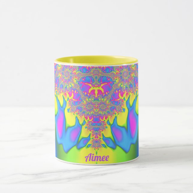 Caneca AIMEE ~ Zany 3D Fractal ~ Bonito multicolorido (Centro)