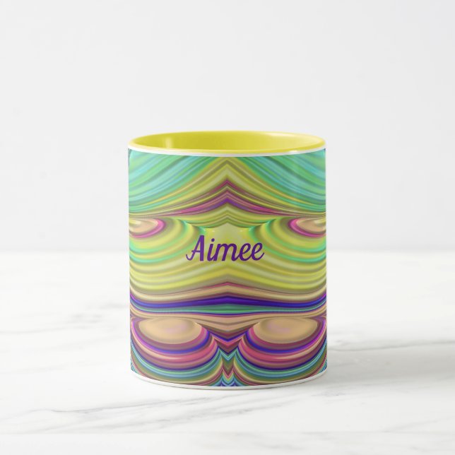 Caneca AIMEE ~ Zany 3D ~ Pink Green Indigo Yellow Mug (Centro)