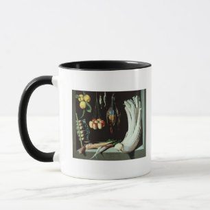 Caneca Ainda vida com pássaros inoperantes, fruta e