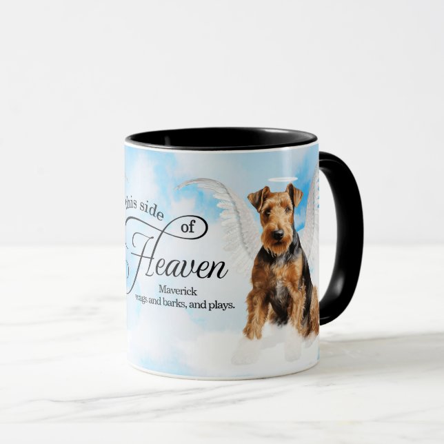 Caneca Airedale Terrier Dog Heaven Personalized Memorial (Frente Esquerda)