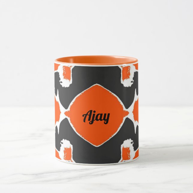 Caneca AJAY ~ Zany 3D Fractal ~ Laranja Branco Preto (Centro)
