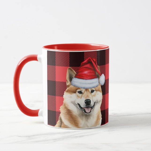 Caneca Akita Dog Holiday Buffalo Xadrez Natal (Esquerda)