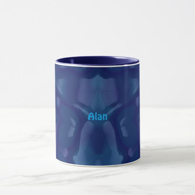 Caneca ALAN ~ Zany 3D Fractal ~ Sombras de Azul (Centro)