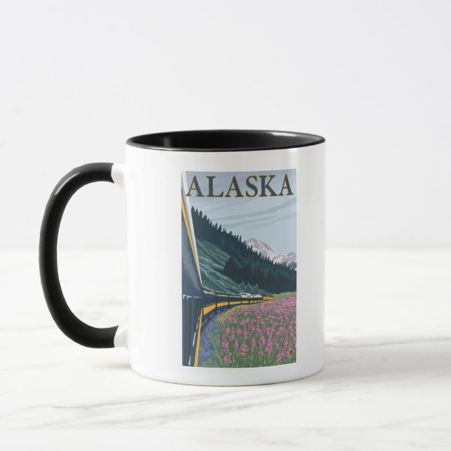 Caneca AlaskaRailroad e Fireweed Viagens vintage (Esquerda)