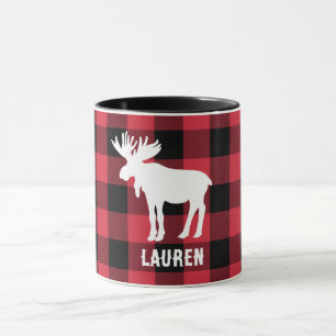 Caneca Alce Branco com Nome Red Buffalo Check Mug
