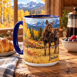 Caneca Alce Mãe e Bezerro Personalizados de Outono