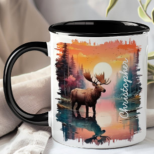 Caneca Alce refletido no Lago Sunset