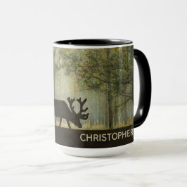 Caneca Alces na ilustração da floresta personalizada