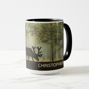 Caneca Alces na ilustração da floresta personalizada