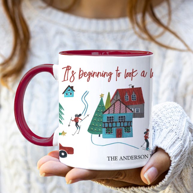 Caneca Aldeia de esqui nórdico Natal fofo  (Cute Nordic skiing Village Christmas Mug)
