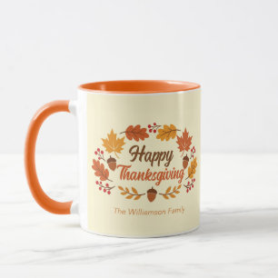Caneca Alegre Ação de Graças Folhas Coroa Personalizada