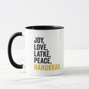 Caneca Alegria Amor Latkes Paz Hanukkah Divertido Judaico