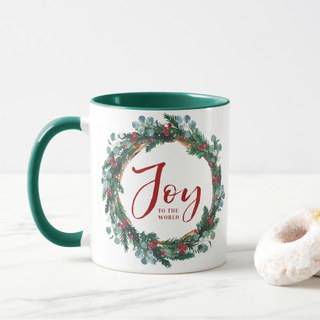 Caneca Alegria ao Natal do Mundo Evergreen Wreath (Com Donut)