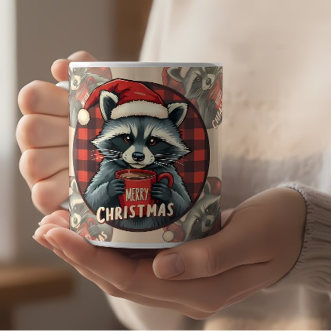 Caneca Alegria de Cacau do Guaxinim de Natal (Christmas Raccoon Cocoa Cheer Mug)
