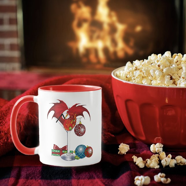 Caneca Alegria de Férias de Natal Coquetel Dragão Vermelh (Criador carregado)