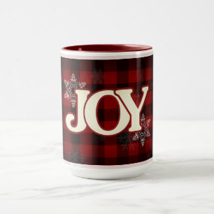 Caneca Alegria do Natal Xadrez vermelho elegante