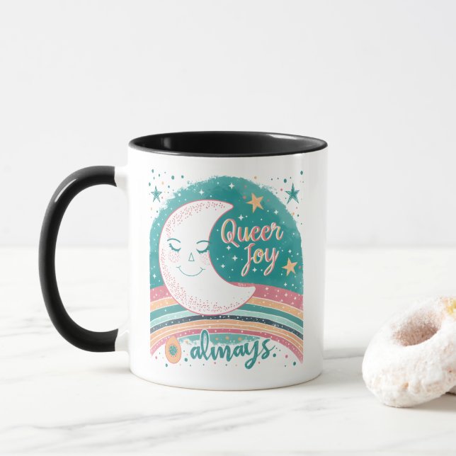 Caneca Alegria Queer Sempre Orgulho LGBTQ Arco-íris Lua F (Com Donut)