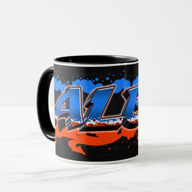 Caneca Alex Vorname Name Graffiti blue orange Tasse (Frente Esquerda)
