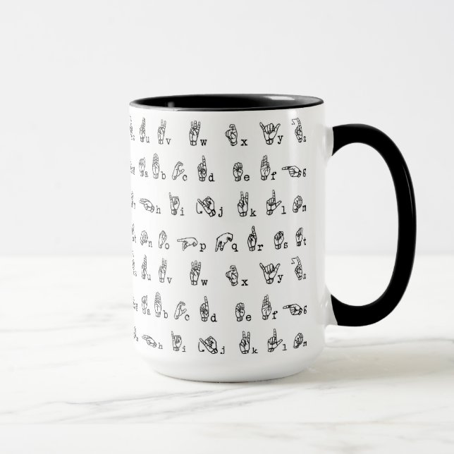 Caneca Alfabeto americano do linguagem gestual em preto e (Direita)