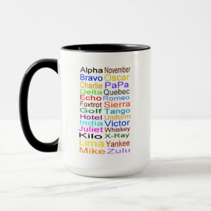 Caneca Alfabeto fonético Mug para a direita ou para a esq