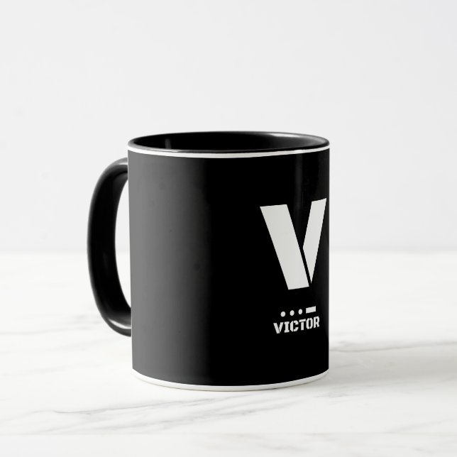 Caneca Alfabeto Fonético OTAN V(Victor) e Código Morse (Frente Esquerda)