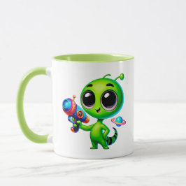 Caneca Alien mignon avec un pistolet laser et une planète