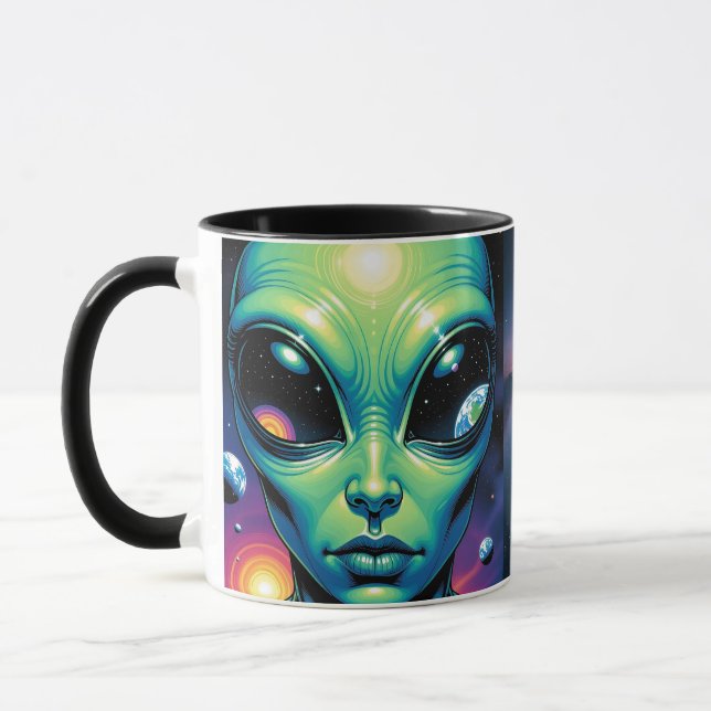 Caneca Alienígena face com planetas reflexões nos olhos (Esquerda)